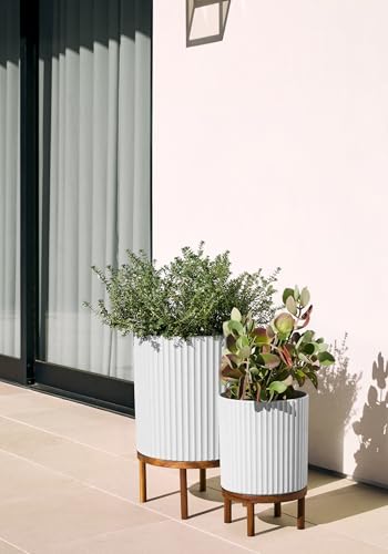 Demi Series Raised Duo Planters (White/Brown / Bundle - 2 Pack)