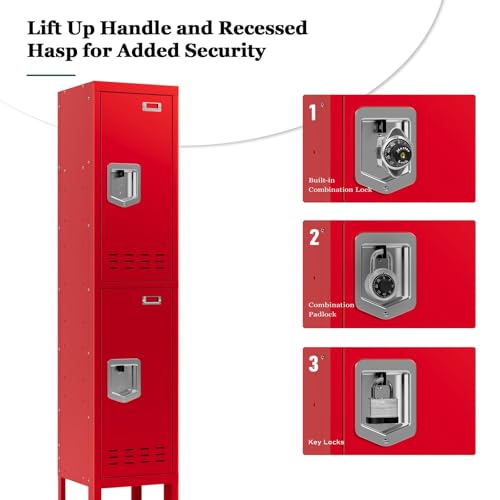 Metal Lockers (Red / 2 Door-(66.15" H x 11.8" W x 11.8" D))