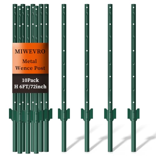 Metal Garden Fence Posts (6FT-10P / Green)