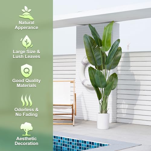 Large Artificial Trees 7.2Ft Silk Bird of Paradise Big Tall Fake Plants Faux Green Silk Floor Potted Plants for Home Living Room Office Decor Indoor Outdoor… (7ft 2in)