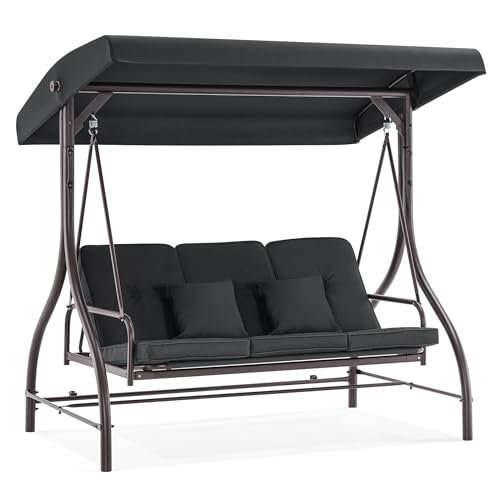 3 Seat Outdoor Patio Swing Chair (Black)