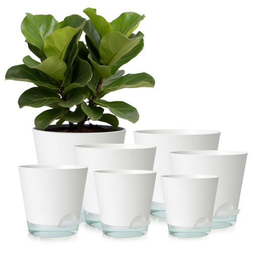 2026 Upgraded Self Watering Plant Pots with Drainage Hole (8-white-upgraded / 8+7+6.5+6+5.5+5+4 inch)