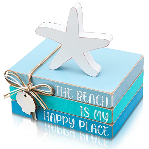 4 Pcs Beach Table Decorations Wooden Starfish Tiered Tray (Starfish Shell)