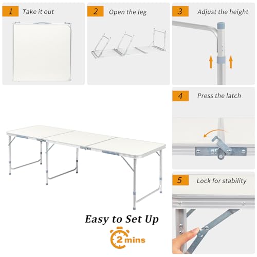 6.0 Ft Folding Portable Camping Table (White / 6 FT)