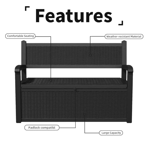 80 Gallon Outdoor Storage Bench Lockable Deck Box Outdoor Storage Box Waterproof for Patio (Black / 80 Gallon)