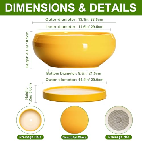 Ceramic Bonsai Pots (13 Inch / Bright Yellow)