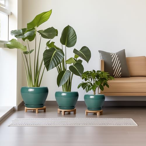 Ceramic Pots for Plants (10+8+6 Inch / Dark Green)