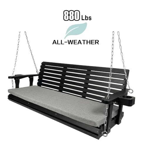 Wooden Porch Swing 3 (Iron Black / 5.5 FT Extra Large)