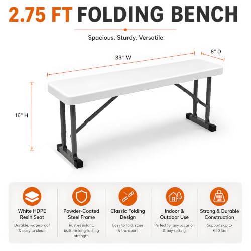 2.75ft Plastic Folding Bench (2 Count)