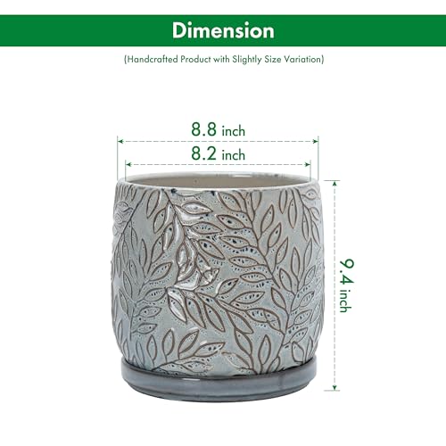 Embossed Leaves Ceramic Planter (8 Inch / Graphite Blue)