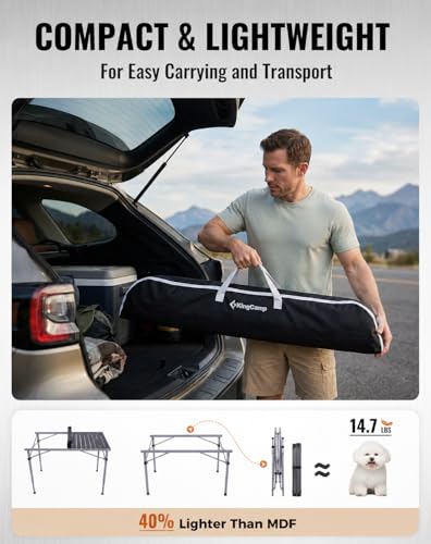 265 Lbs Folding Camping Table (4p - 42.1"×27.6" - 3 Adjustable Height)