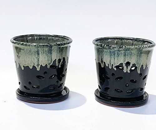 Ceramic Round Orchid Pots with Holes (5.7inch Black / 5.7inch)