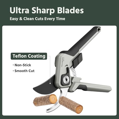 Pruning Shears for Gardening Professional Bypass Hand Pruner Up to 1 Inch Cut Capacity Sharp Stainless Steel Blade Garden Scissors Plant Flower Garden Clipper Grey 2 Pack (Grey)