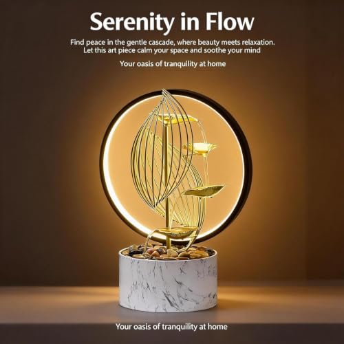 15 Inch Gold LED Metal Tabletop Water Fountain (Fssq)