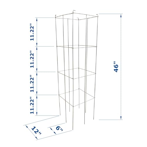 46" Height 12" Width 2PCS Galvanized Square Folding Tomato Cage (12*46inch Sq-Galvanized-2Pack)