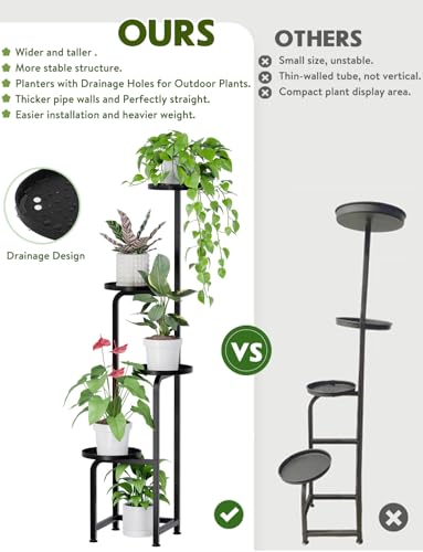 Tall 4 Tier Square Metal Plant Stand Outdoor (Black / 4-Tier Square Drainage)
