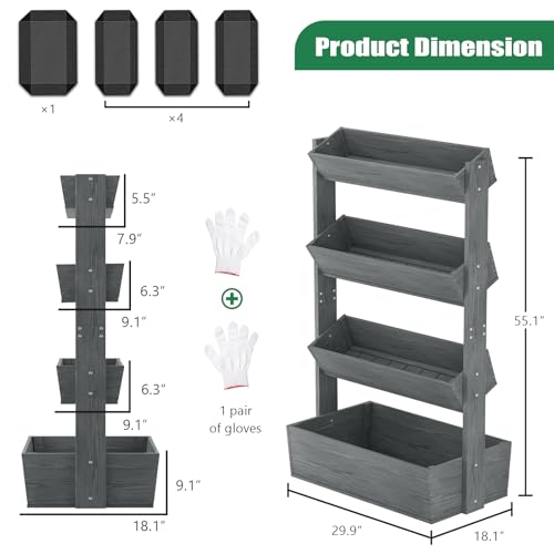 4 Tiers Vertical Raised Garden Bed Outdoor Planter Tower (31.5" x 18" x 55" 4 Tier / Gray-vertical)