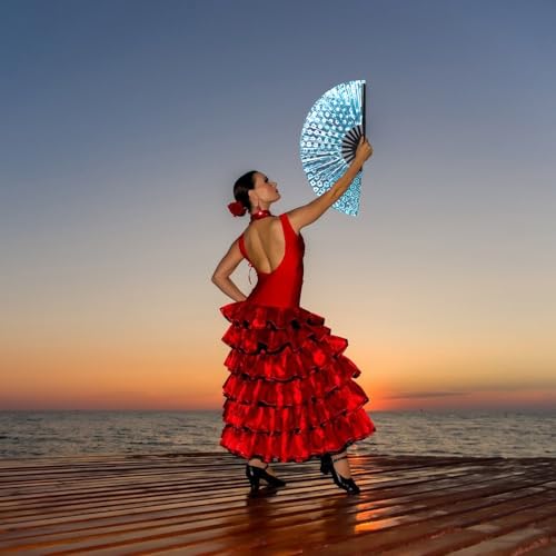 Large Folding Hand Fan for Line Dance (Light Blue)