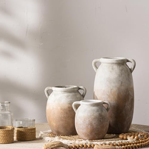 Ceramic Flower Vase 12 inch Farmhouse Rustic Vase Decorative Pottery Terracotta Tall Vases for Home Decor Table Mantle Fireplace Living Room Bathroom Wedding Centerpiece (L-aged Terra)