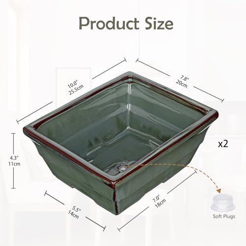 Set of 2 Large Bonsai Pots with with Drainage Hole (Green / 10"x7.8"x4.3")