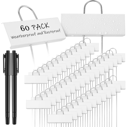 62 Pcs Metal Plant Labels Garden Markers Outdoor Weatherproof 10.6 Inch Stainless Steel Nursery Tags Reusable Bulk with Pens for Flower Fruit Vegetable Seedling (White Label With Black Ink)