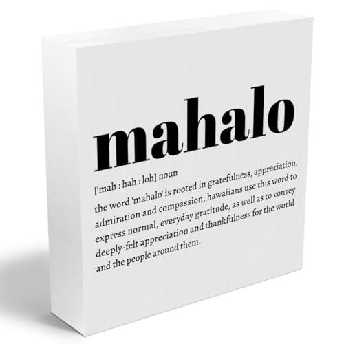 Mahalo Definition Hawaii Rustic Home Office Decor Wooden Box Sign (White 1236 / Wooden box（5.1 x 5.1 inches）)