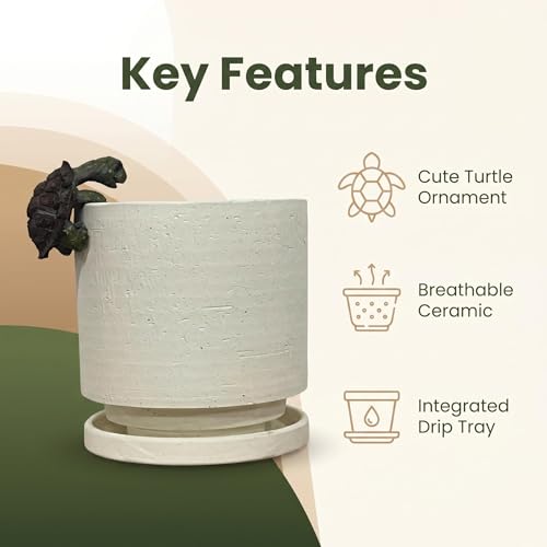 Ceramic Plant Pot with Resin Figure (White+rt / 5.7 Inch)