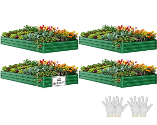 4pcs 8x4x1ft Galvanized Raised Garden Bed (8x4x1ft 4pcs / Green)
