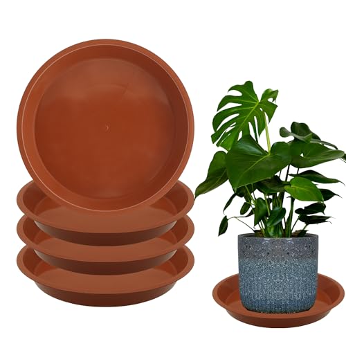 8 Pack 14 Inch Round Plant Saucers for Less 12 Inch Pot Indoors Outdoors Plant Trays for Pots Planter Saucer Plastic Drip Tray Planter Water Tray (14"(8pcs) / Terracotta)