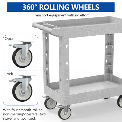 Large Garage Plastic Utility Cart (Gray / 34 x 17 Inch)
