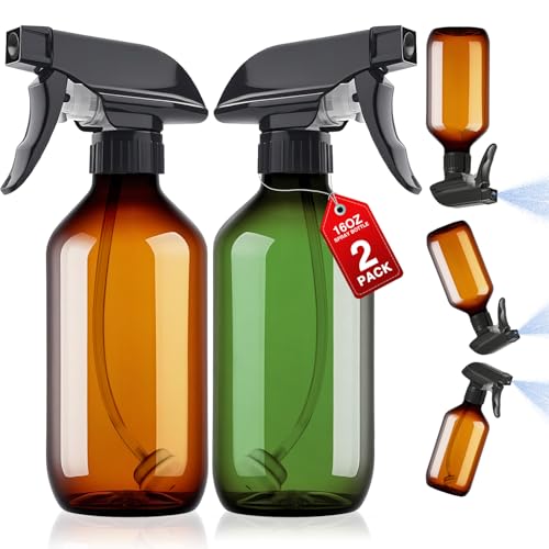 Plastic Spray Bottles 2pcs 16oz Small Bottle for Cleaning Green & Brown (16 Ounces / Brown & Green)