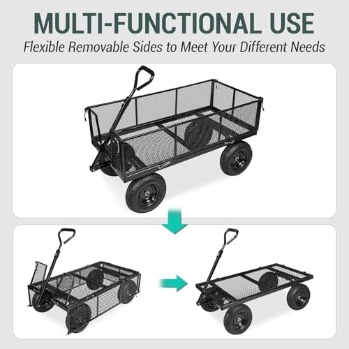 Heavy Duty Steel 1100 Lb Wagon Garden Carts with Removable Side Panels Turn Into Flatbed (1100LBS)