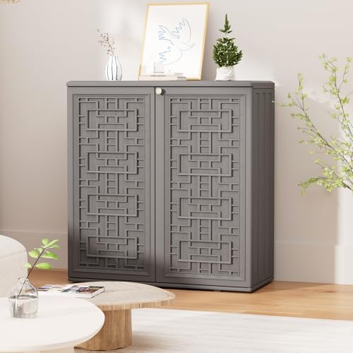 Indoor Outdoor Storage Cabinet with Doors and Shelf (Gray)