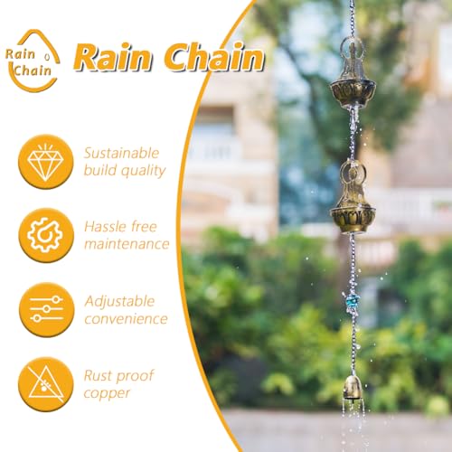 10.2ft Rain Chains for Outside Gutters (Brass-Buddha)