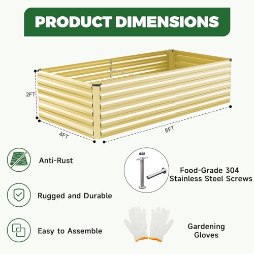8x4x2ft Outdoor Metal Raised Garden Bed (Yellow / 8x4x2 FT-1PC)