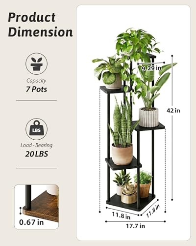Tall Plant Stand Indoor 5 Tier Plant Shelf for Multiple Plants (Dark Brown 5 Tier)