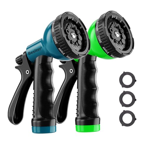 Garden Hose Nozzle Sprayer 10 Watering Patterns Spray Nozzles Heavy Duty Hose Head Lightweight Hose Attachment 2 Pack Bluegreen (Blue Green)