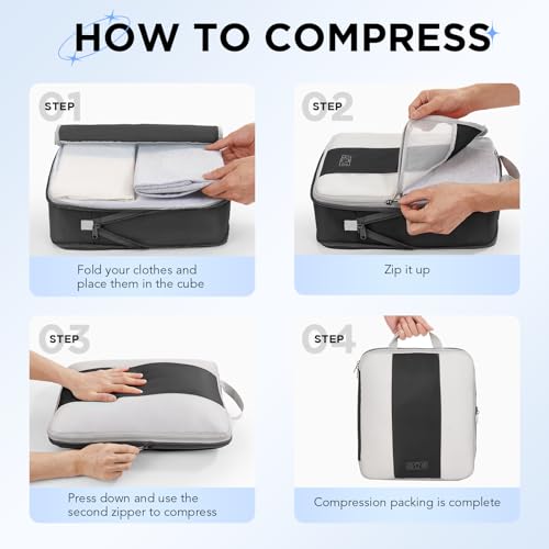 11 Set Compression Packing Cubes for Travel Essentials (Black)