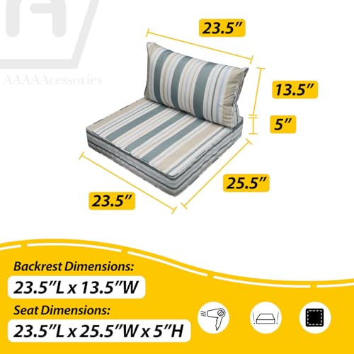 Outdoor Chair Cushions (Slate Gray Blue Coastal Stripe / 23.5"x25.5"x5" / 23.5"x13.5")