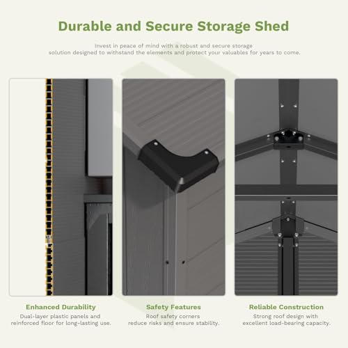6x10 FT Plastic Outdoor Storage Shed with Floor (Dark Grey / 6x10)
