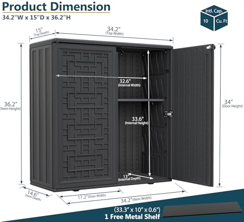 Indoor Outdoor Storage Cabinet with Doors and Shelf (Black)