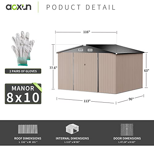 10 x 8FT Outdoor Storage Shed with Double Hinged Door (Brown / 10'x8')