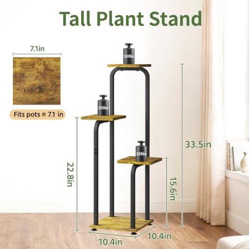 Plant Stand Shelf Tall for Indoor Corner Flower Rack (Classic Brown-Black / 4 Tier)