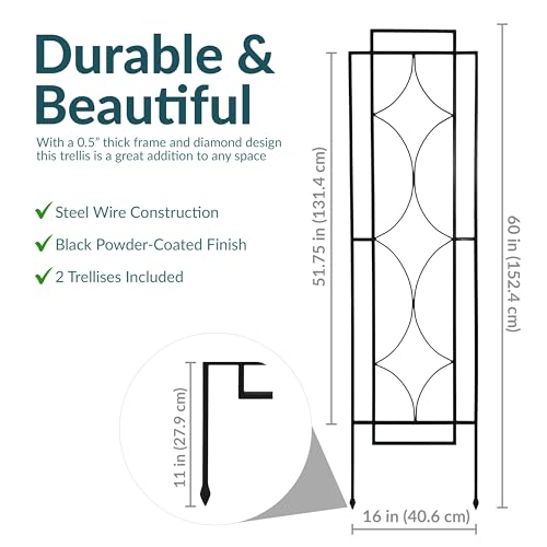 Sunnydaze 60" Black Metal Garden Trellis for Climbing Plants (Chic Diamonds - 60")
