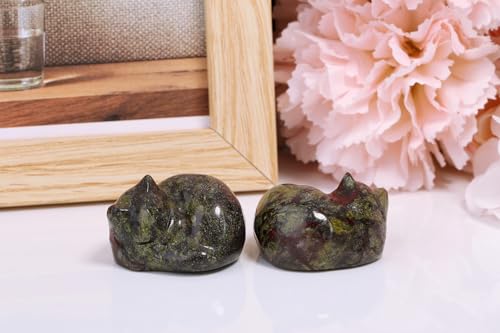 Dragon Blood Cat Healing Crystals Figurine Sleeping Cat Hand Carved Cute Statue Polished Stone Sculpture Reiki Office Room Bedroom Desk Home Decoration Gifts 1.6" (M-dragon Blood)