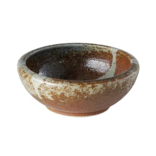 Minoyaki Series Small Round Glazed Ikebana Flower Vase (5.04 x 5.04 x 1.89 inches / White Stripe and Terracotta)