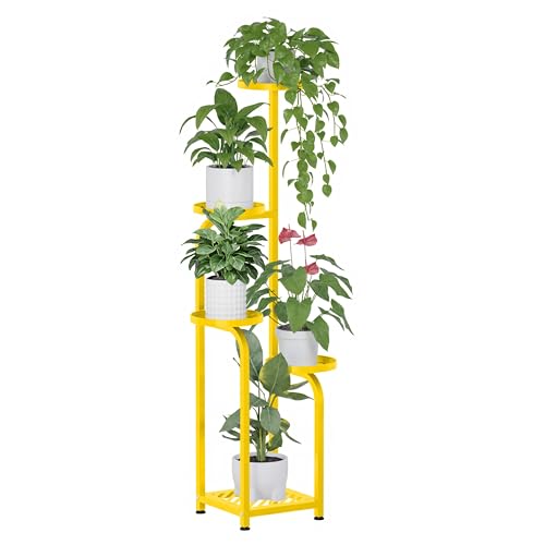 Tall 5 Tier Square Plant Stand Indoor Outdoor (Yellow / 5-Tier Square Base)