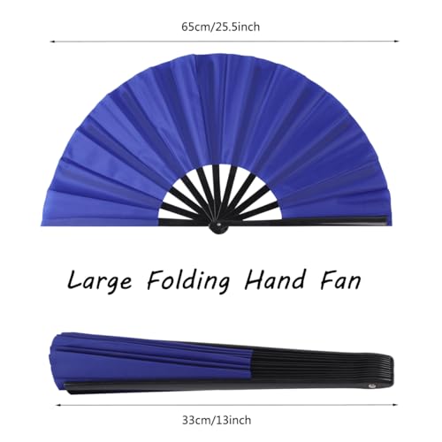 2 Pack Large Folding Hand Fan for Line Dance (Black&Blue)