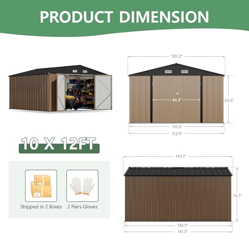 10x12 FT Outdoor Storage Shed (Brown / 10x12 FT)