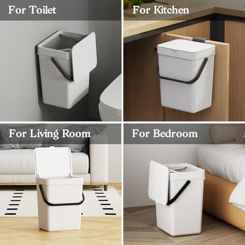 Small Trash Can with Lid (White / 5L-Slide)